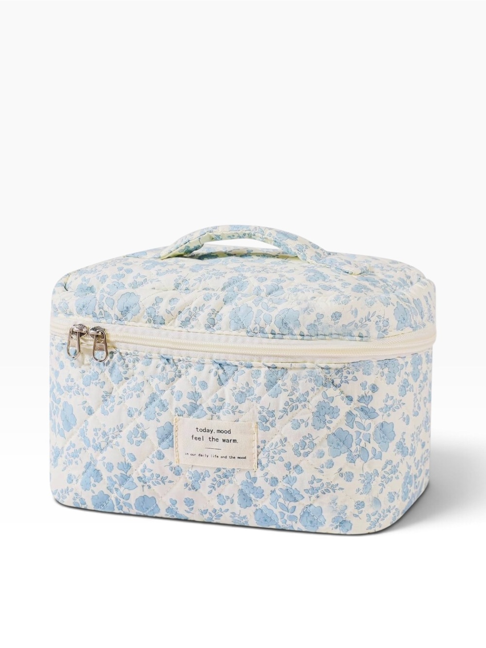 Honnity Quilted Floral Toiletry Cosmetic Bag Blue & White Blue